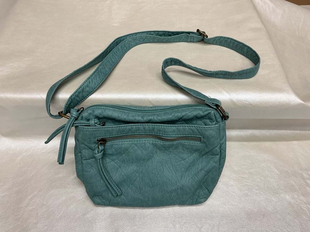 Bueno of California Soft Pebbled Teal Green Multi-Zip Crossbody Shoulder Bag